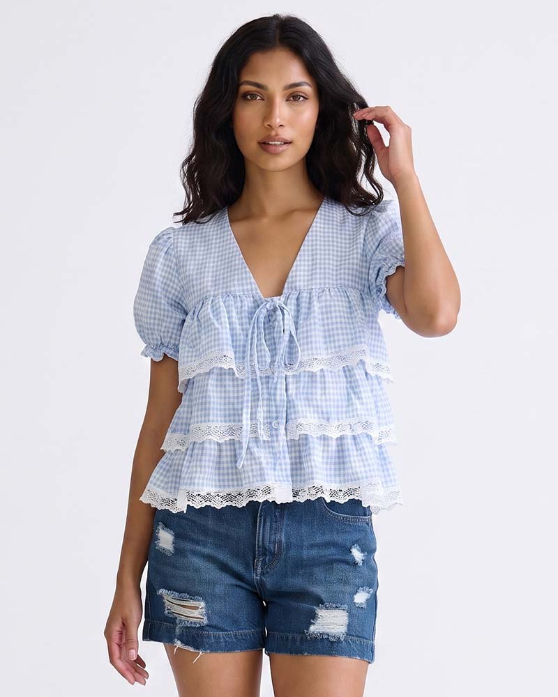LADIES SHORT SLEEVE RUFFL TOP
