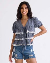 LADIES SHORT SLEEVE RUFFL TOP