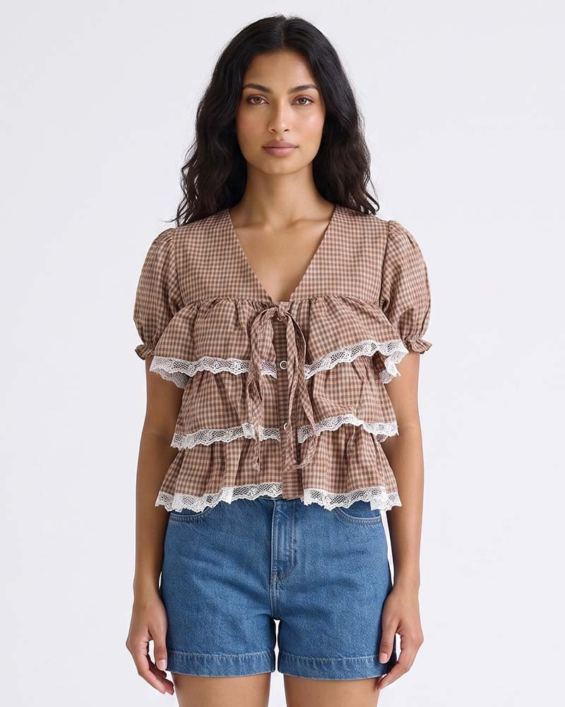 LADIES SHORT SLEEVE RUFFL TOP