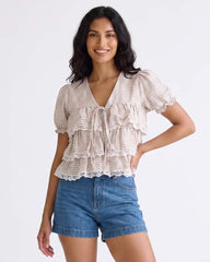 LADIES SHORT SLEEVE RUFFL TOP