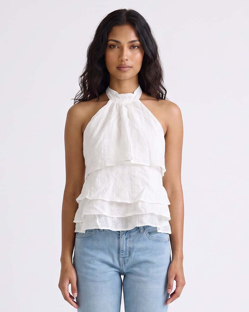 LADIES RUFFLE HALTER TOP
