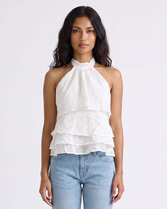 LADIES RUFFLE HALTER TOP