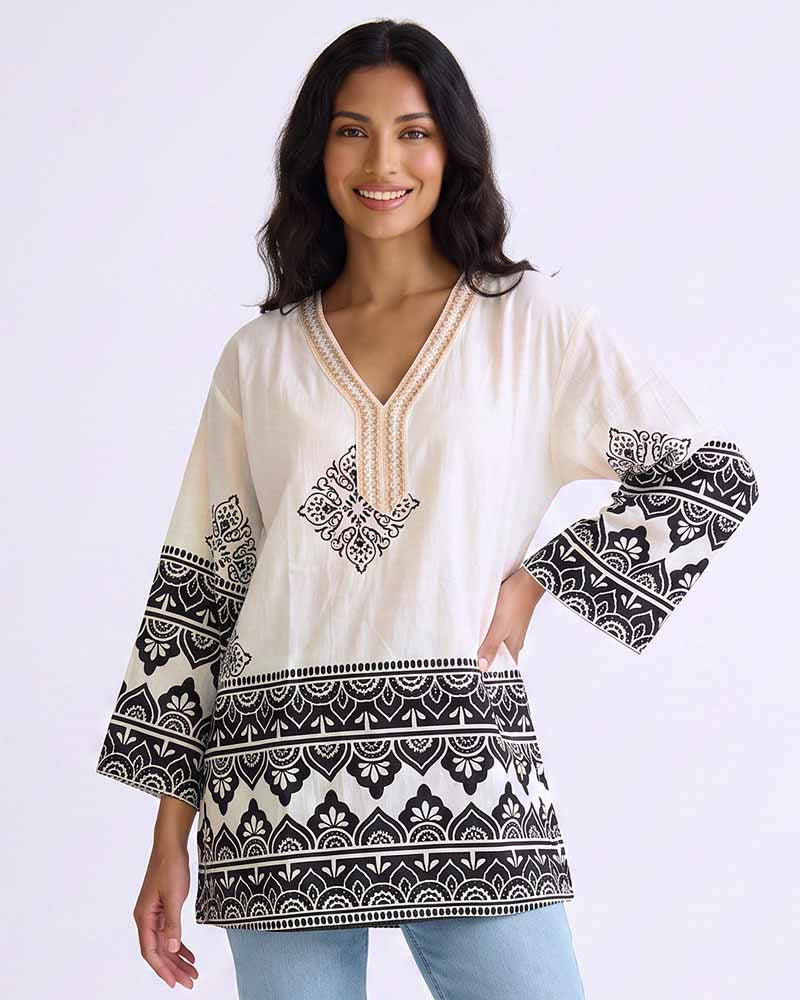 Ladies V-Neck Tunic Kaftan Style Blouse Top
