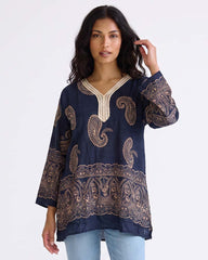 Ladies V-Neck Tunic Kaftan Style Blouse Top