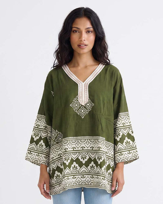 Ladies V-Neck Tunic Kaftan Style Blouse Top