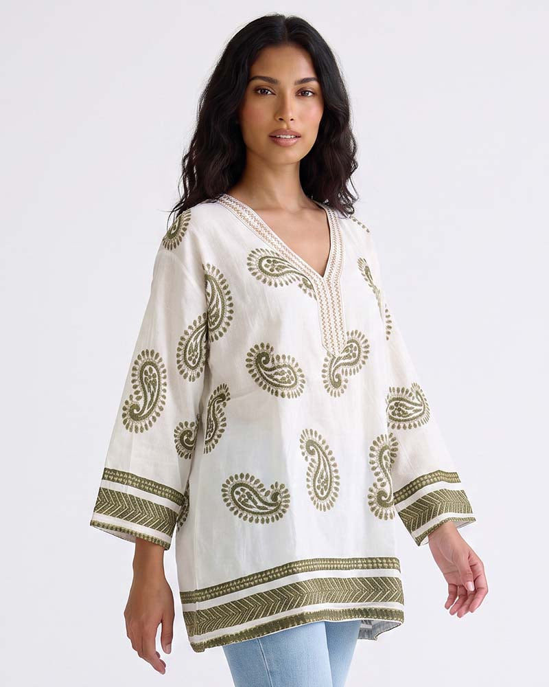 Ladies V-Neck Tunic Kaftan Style Blouse Top