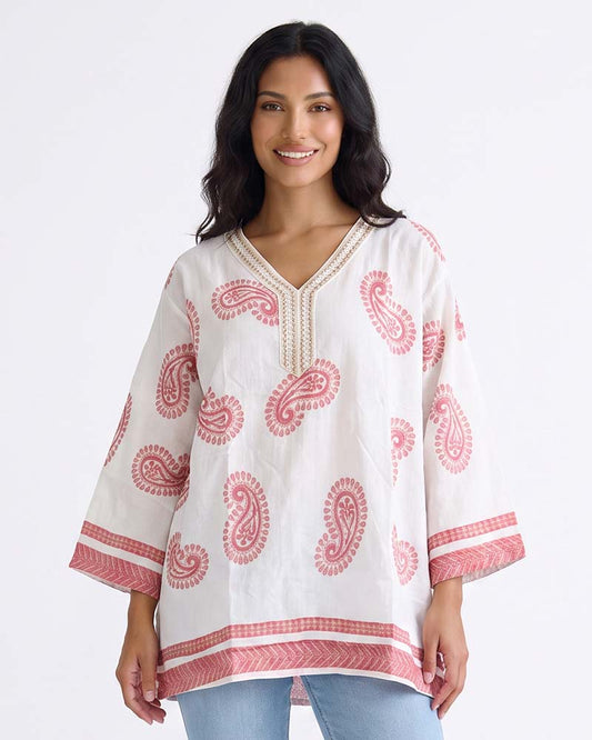 Ladies V-Neck Tunic Kaftan Style Blouse Top