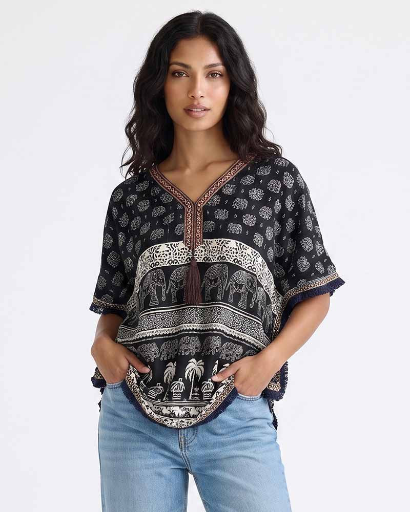 Ladies V-Neck Kaftan Style Blouse Top