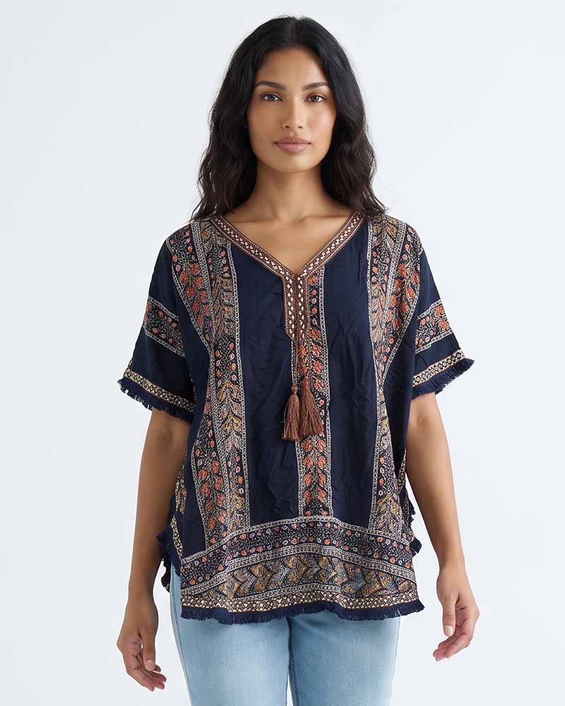 Ladies V-Neck Kaftan Style Blouse Top