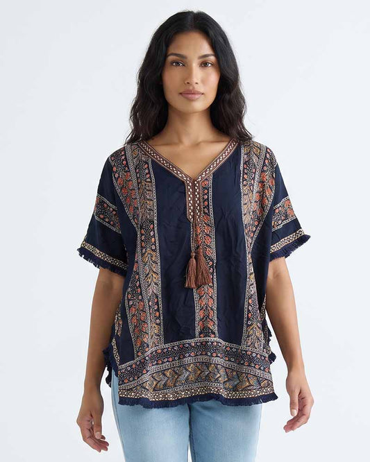 Ladies V-Neck Kaftan Style Blouse Top