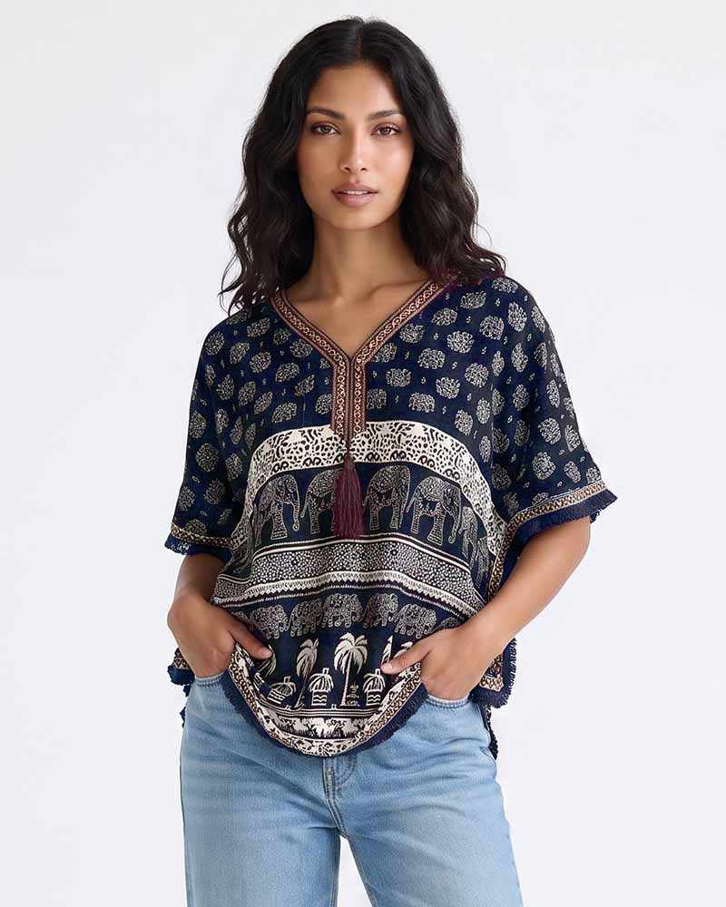 Ladies V-Neck Kaftan Style Blouse Top