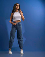 STRAIGHT- LEG DENIM JEANS