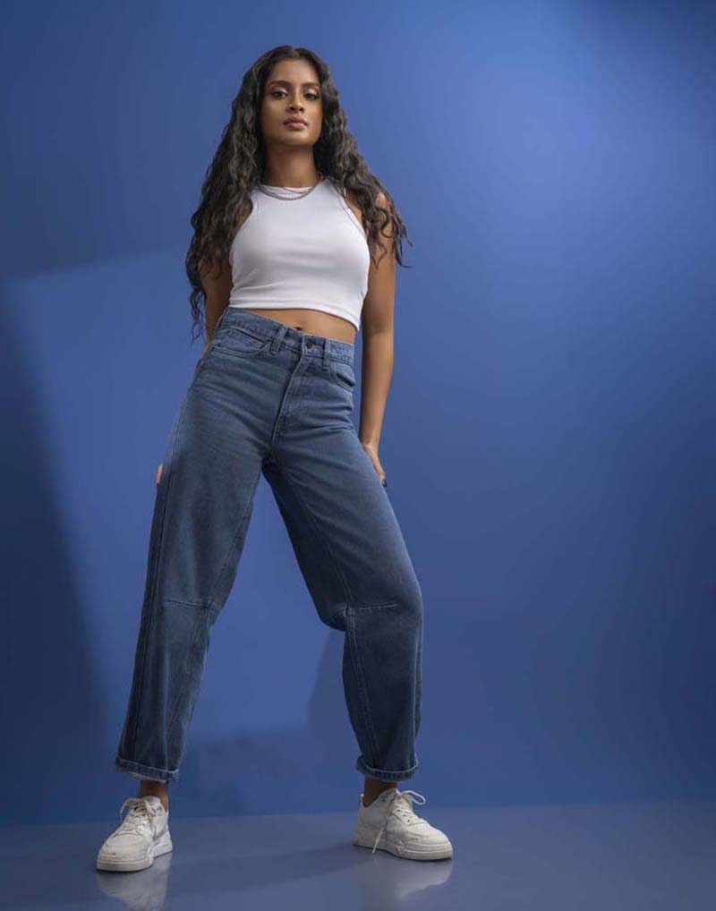 STRAIGHT- LEG DENIM JEANS