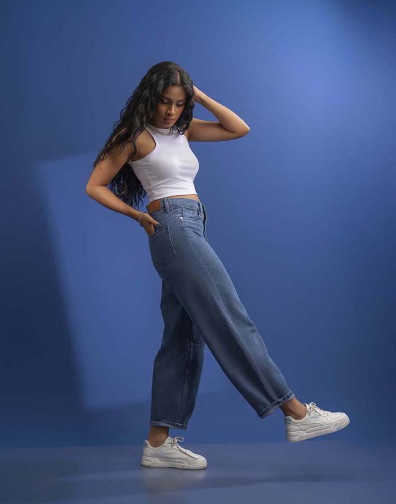 STRAIGHT- LEG DENIM JEANS
