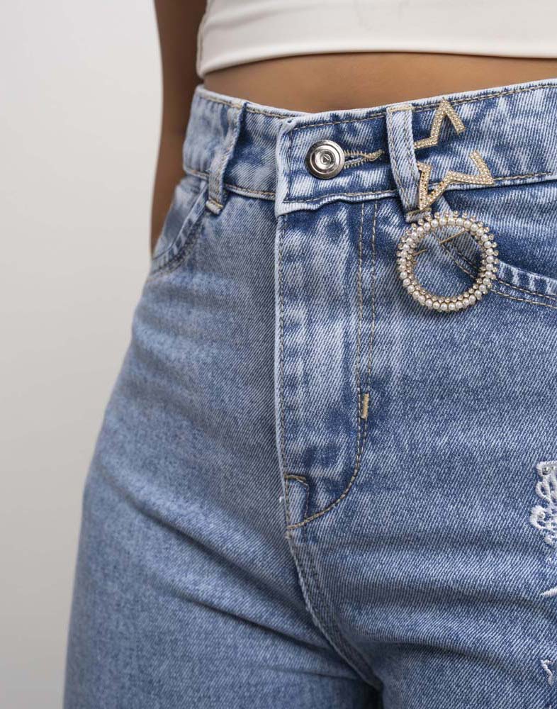 WOMEN'S WIDE LEG EMBROIDERED JEANS