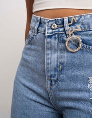 WOMEN'S WIDE LEG EMBROIDERED JEANS