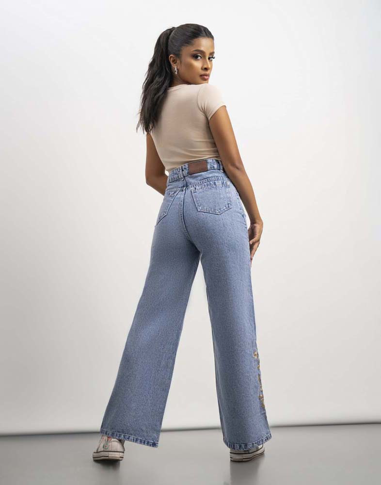 WOMEN'S WIDE LEG EMBROIDERED JEANS