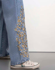 WOMEN'S WIDE LEG EMBROIDERED JEANS