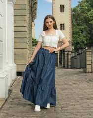 GIVO CHAMBRAY  FLARED SKIRT