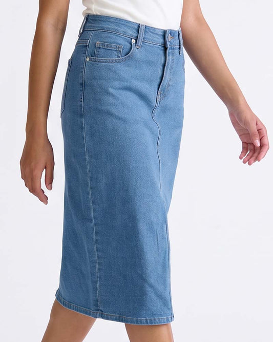 Givo Classic High-Waisted Denim Midi Skirt