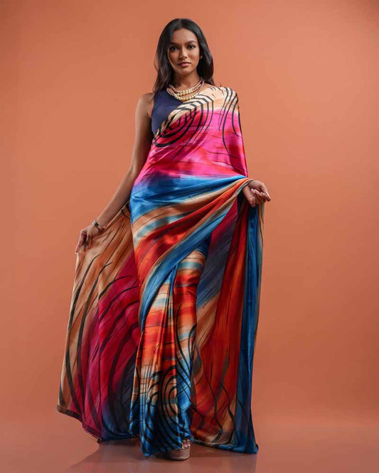 ETHNIC FUSION PRINTED SILK SAREE