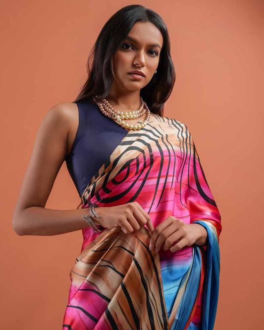ETHNIC FUSION PRINTED BATIK INSPIRED SILK SAREE
