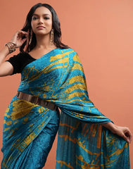 ETHNIC FUSION PRINTED BATIK INSPIRED SILK SAREE