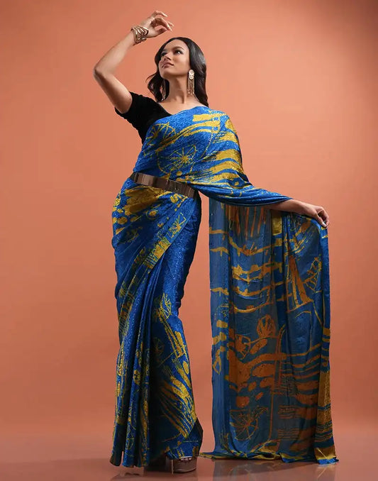 ETHNIC FUSION PRINTED BATIK INSPIRED SILK SAREE