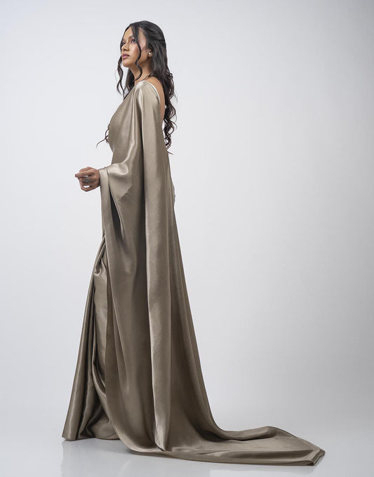 ETHNIC FUSION PLAIN SILK SAREE