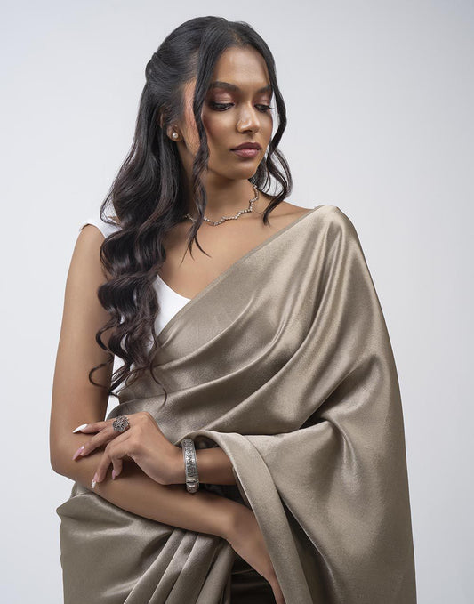 ETHNIC FUSION PLAIN SILK SAREE