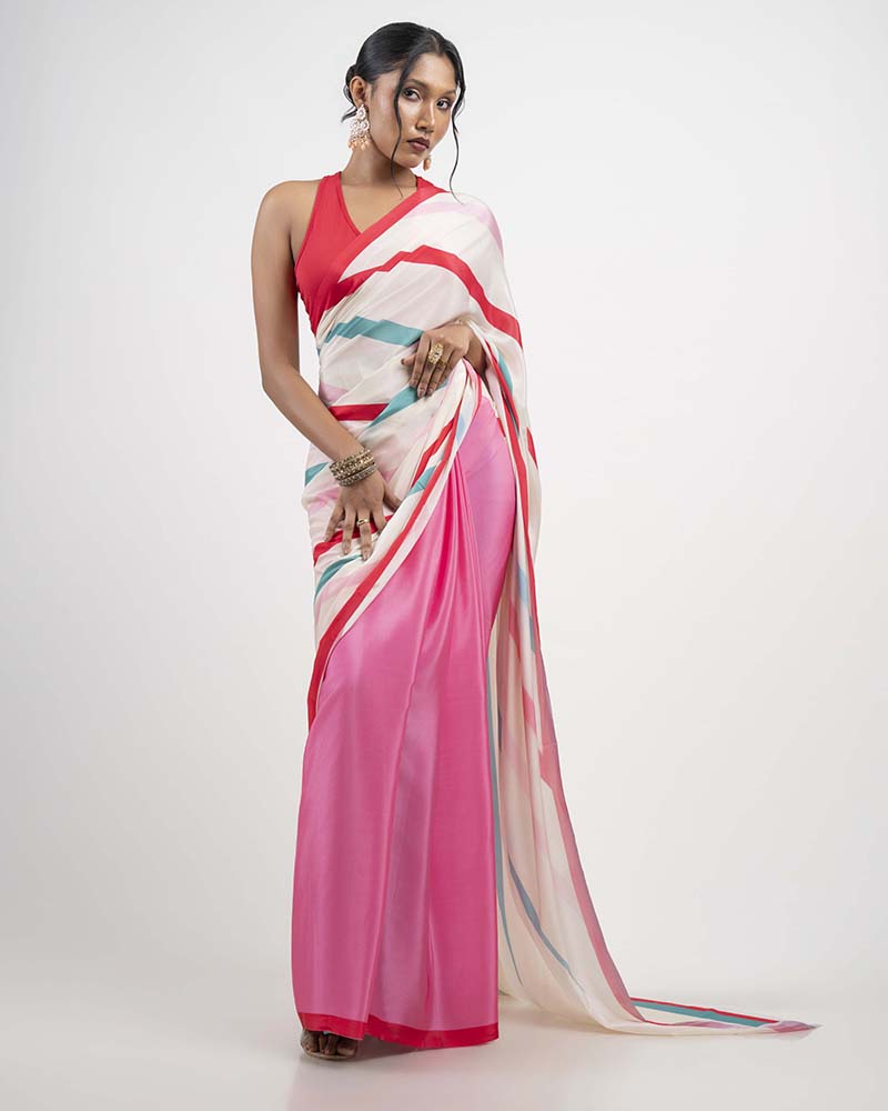 ETHNIC FUSION PRINTED BATIK INSPIRED SILK SAREE
