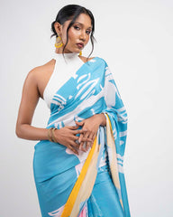 ETHNIC FUSION PRINTED BATIK INSPIRED SILK SAREE