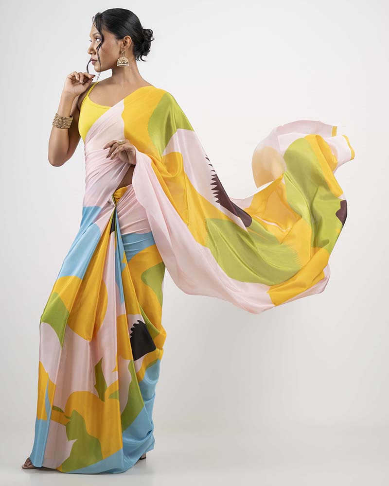 ETHNIC FUSION PRINTED BATIK INSPIRED SILK SAREE