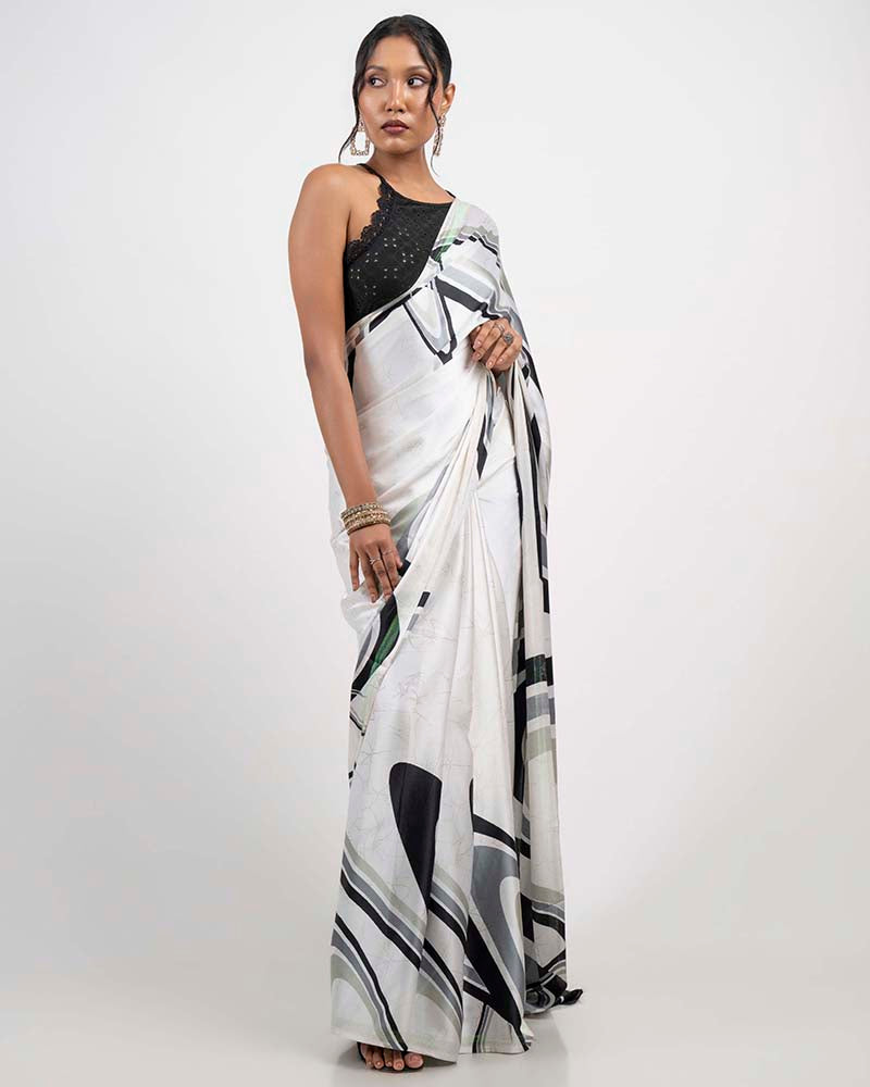 ETHNIC FUSION PRINTED BATIK INSPIRED SILK SAREE