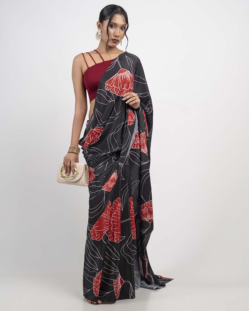 ETHNIC FUSION PRINTED BATIK INSPIRED SILK SAREE