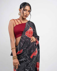 ETHNIC FUSION PRINTED BATIK INSPIRED SILK SAREE