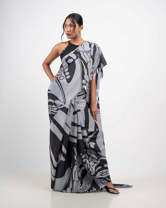 ETHNIC FUSION PRINTED BATIK INSPIRED SILK SAREE