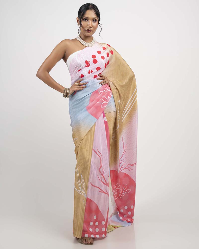 ETHNIC FUSION PRINTED BATIK INSPIRED SILK SAREE