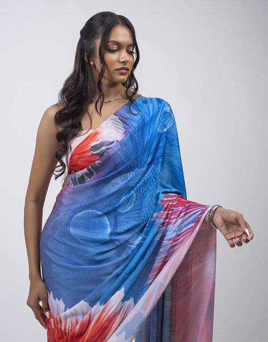 ETHNIC FUSION PRINTED BATIK INSPIRED SILK SAREE