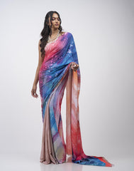ETHNIC FUSION PRINTED BATIK INSPIRED SILK SAREE