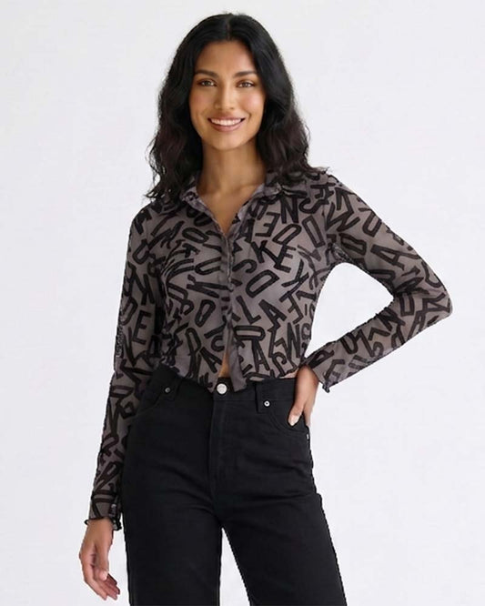 Black and Ash Patterned Long Sleeve Top