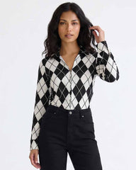 Black and White Patterned Long Sleeve T-Shirt