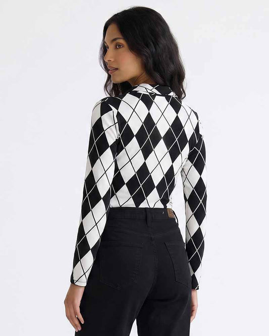 Black and White Patterned Long Sleeve T-Shirt