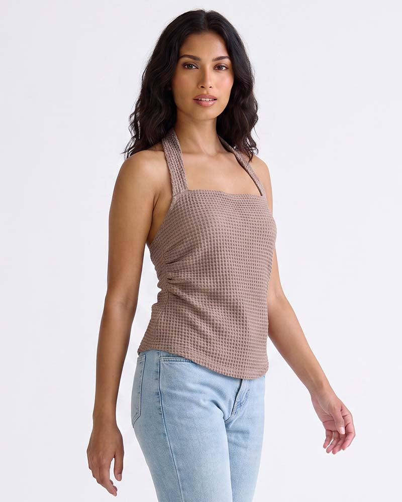 LADIES TEXTURED HALTER TOP