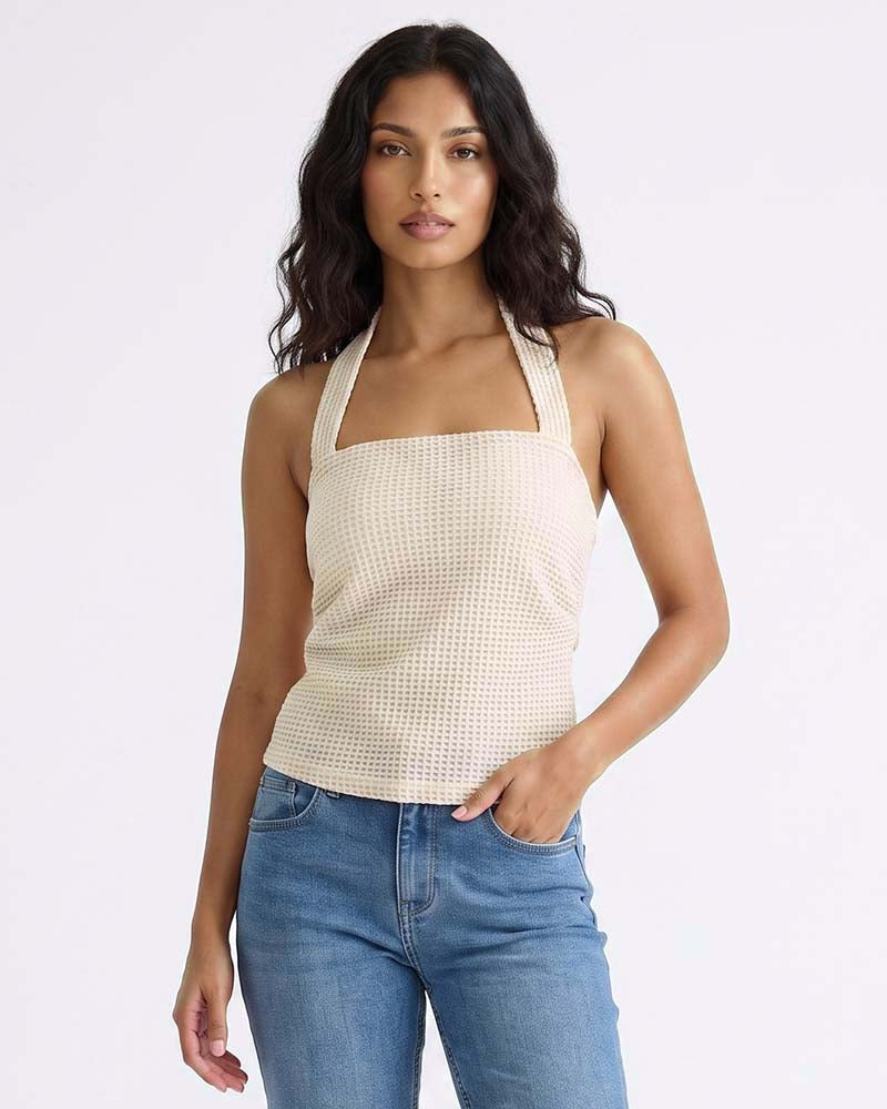 LADIES TEXTURED HALTER TOP
