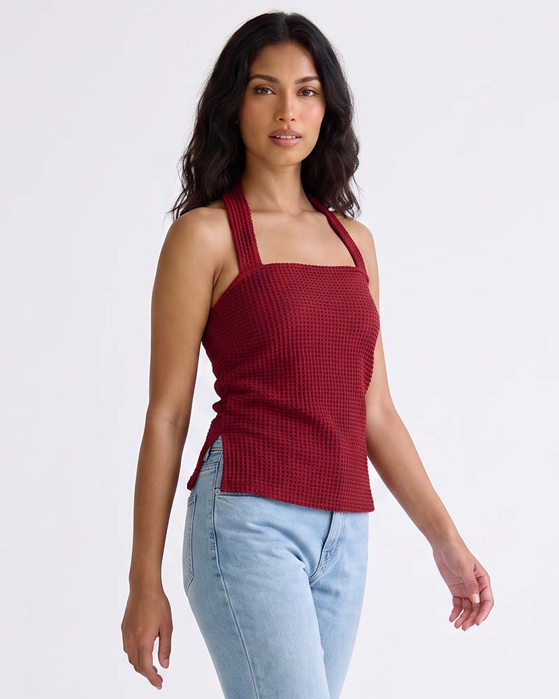 LADIES TEXTURED HALTER TOP