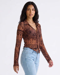 LADIES LONG SLEEVE MESH TOP