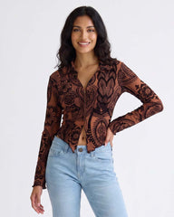 LADIES LONG SLEEVE PRINTED TOP