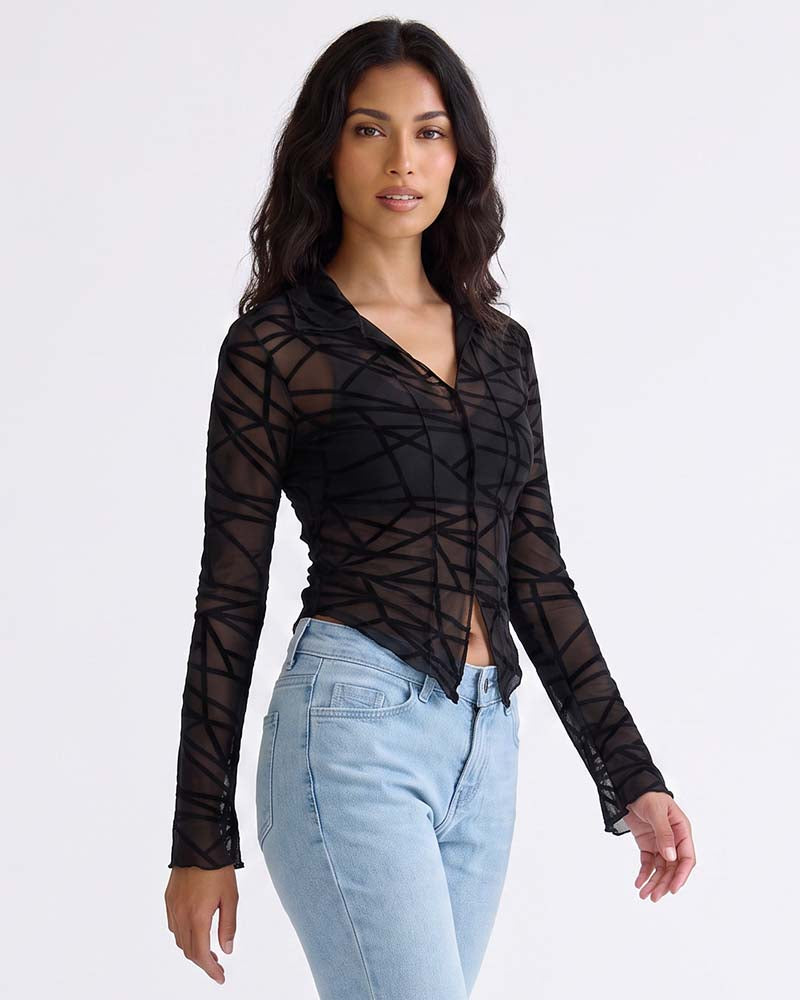 LADIES LONG SLEEVE PRINTED TOP