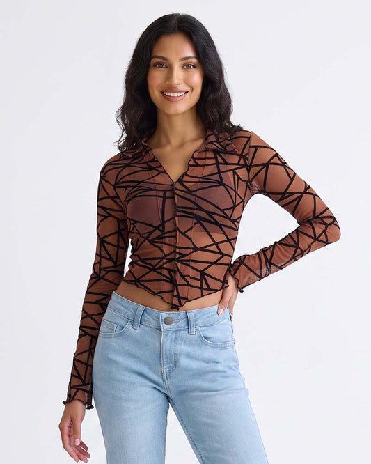 LADIES LONG SLEEVE PRINTED TOP